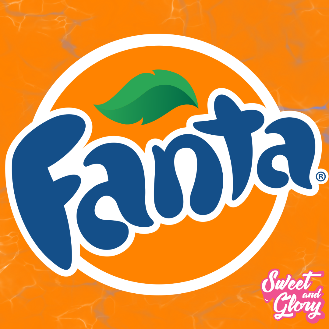The fanta logo on an orange background with the Sweet & Glory logo in the bottom right