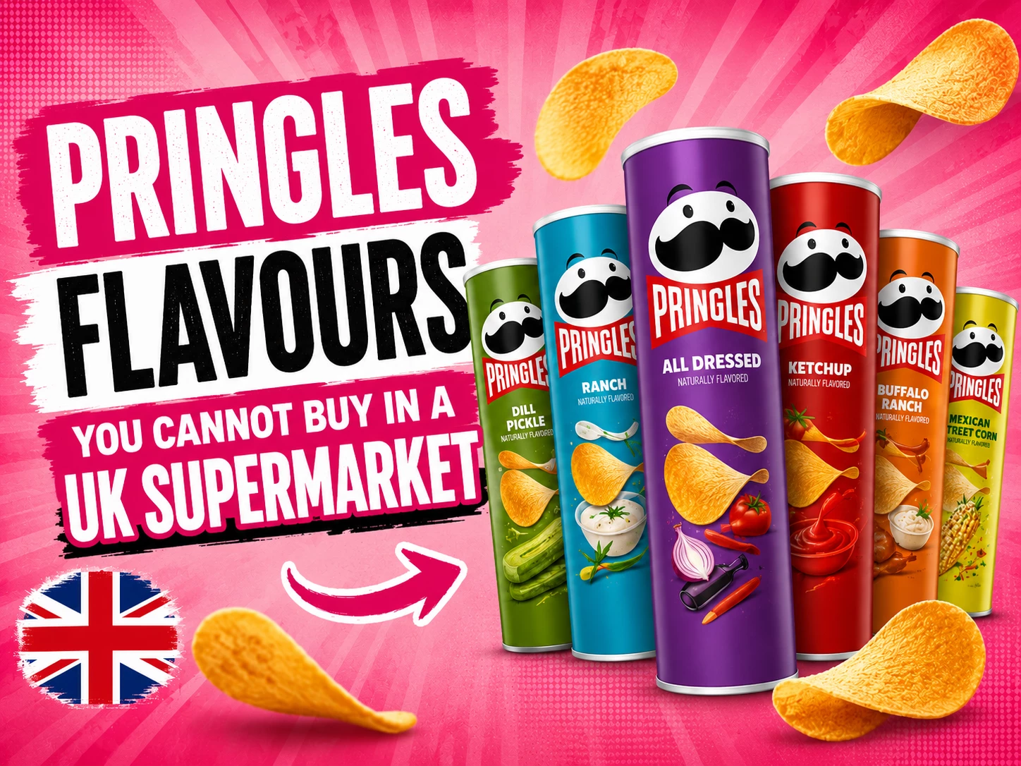 Imported Pringles tubes including Dill Pickle and Ketchup