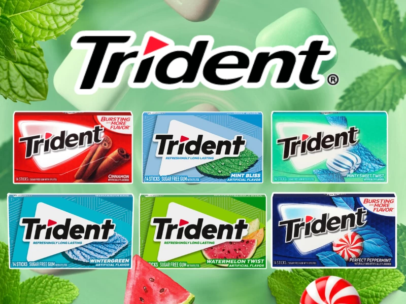 Trident sugar-free gum wholesale UK &acirc; Spearmint, Cinnamon, Bubblegum, Watermelon Twist, Tropical Twist and Sour Patch Kids Vibes available from Sweet and Glory