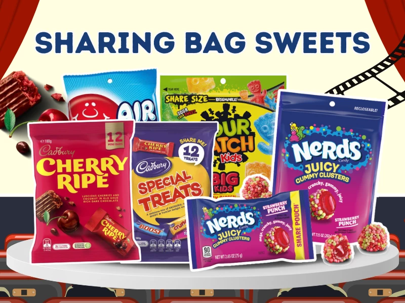 American and Australian sharing bags of sweets on a peg display