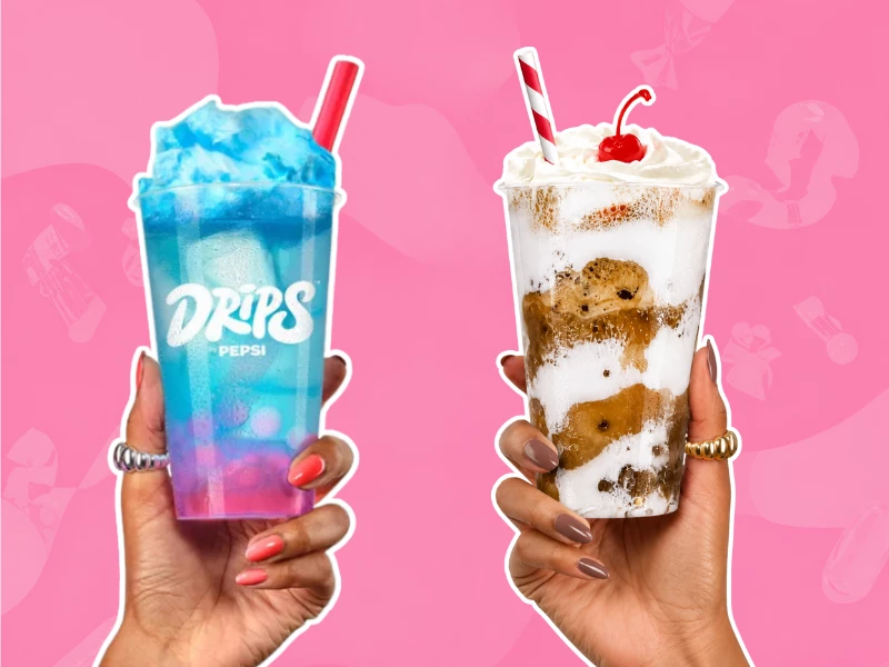 A Fluffy Coke drink with Marshmallow Fluff swirled through cola over ice