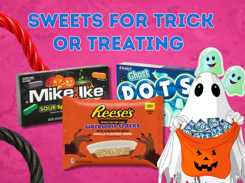 Individually wrapped American sweets in a bowl for trick or treating