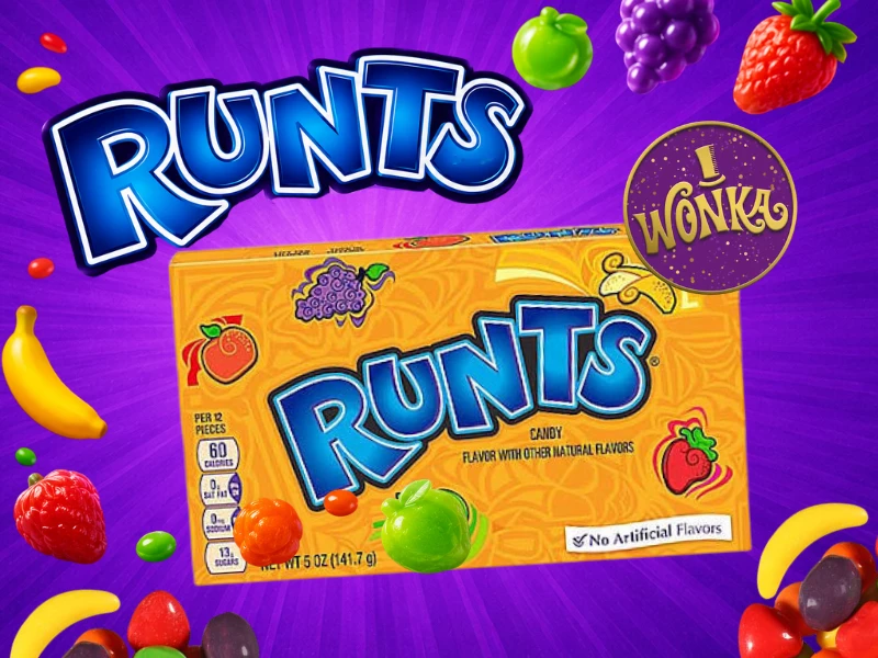 Runts fruit-shaped candy in a theatre box