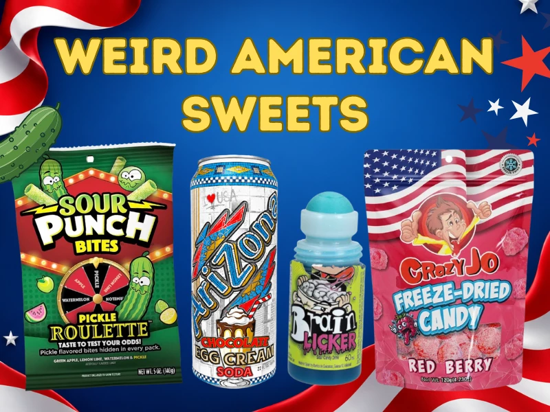 Unusual imported American sweets including Cow Tales and Moon Pie