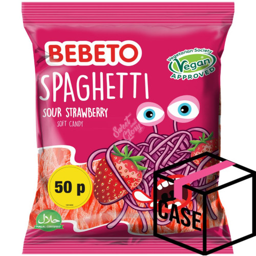 Bebeto Fizzy Sour Strawberry Spaghetti 50p PMP 70g - Case