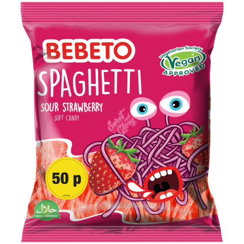 Bebeto Fizzy Sour Strawberry Spaghetti 50p PMP 70g - 20ct