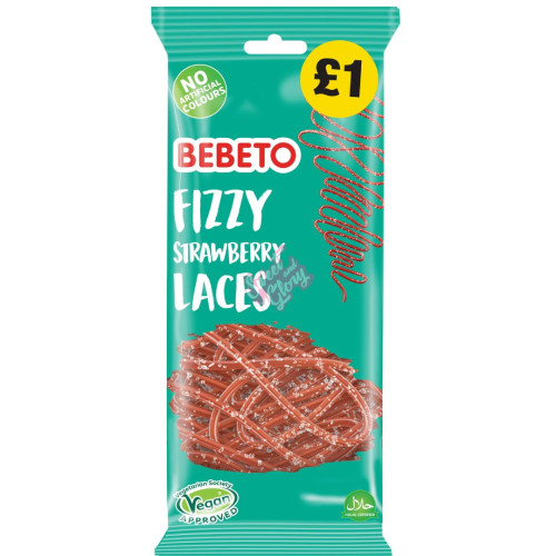 Bebeto Fizzy Strawberry Laces Â£1 PMP 160g - 12ct