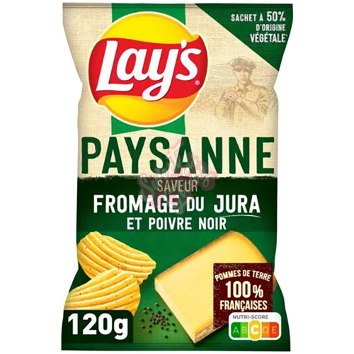 Lays Paysanne Saveur Fromage du Jura et Poivre Noir 120g - 24ct