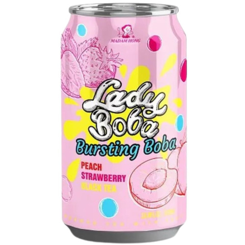 Madam Hong Lady Boba Peach Strawberry Black Tea Bursting Boba 320ml - 24ct