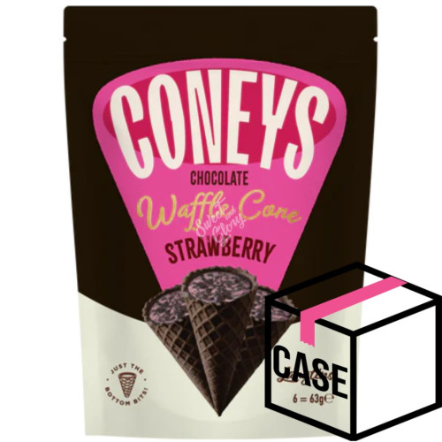 Coney's Chocolate Waffle Cone Strawberry 63g - Case