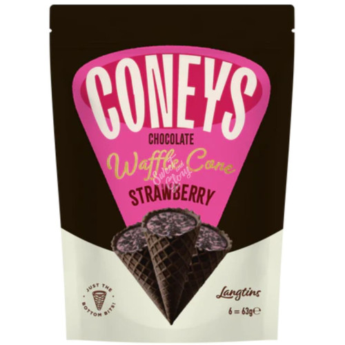 Coney's Chocolate Waffle Cone Strawberry 63g - 12ct