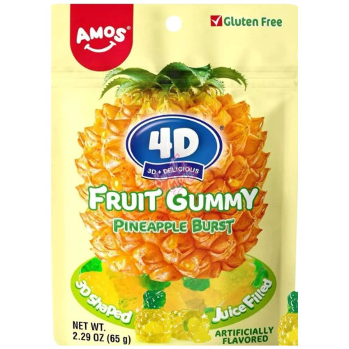 Amos 4D Fruit Gummy Pineapple Burst 65g - Case