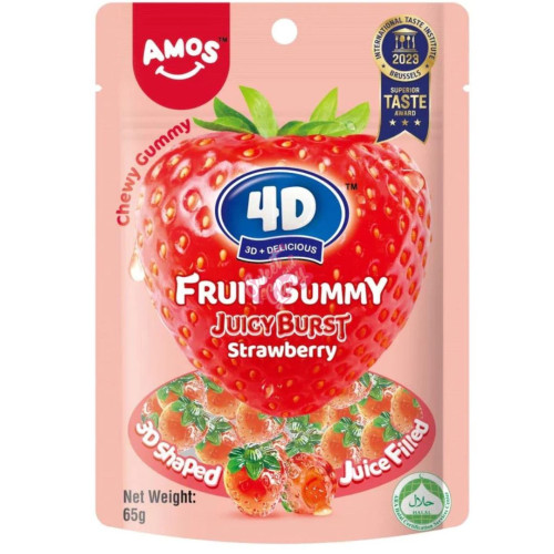 Amos 4D Fruit Gummy Strawberry Burst 65g - Case