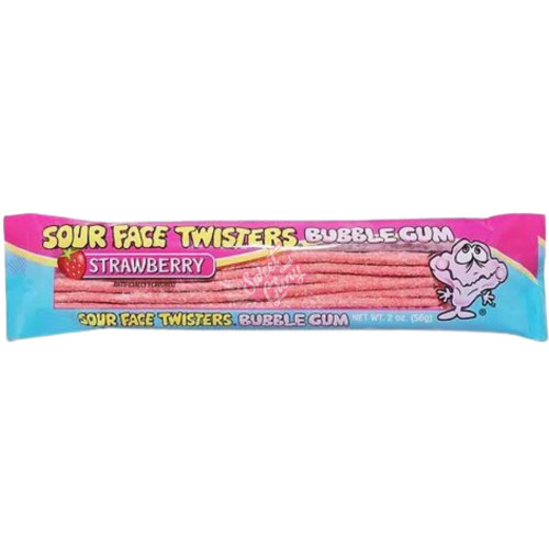 Sour Face Twisters Straws Strawberry Gum 57g - 12ct