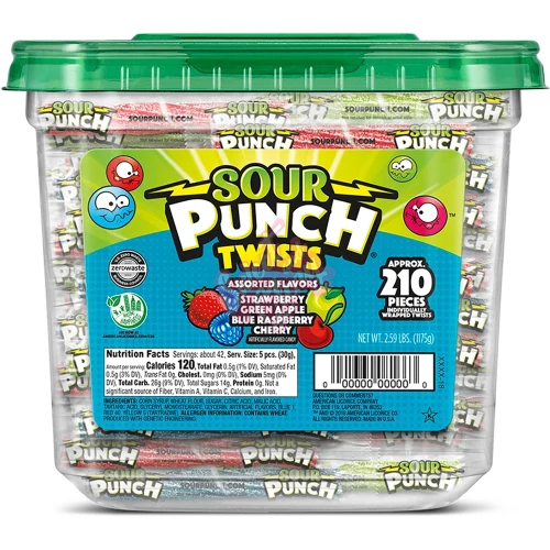 Sour Punch Twists Tub 1174g 210 count Jar - 1ct