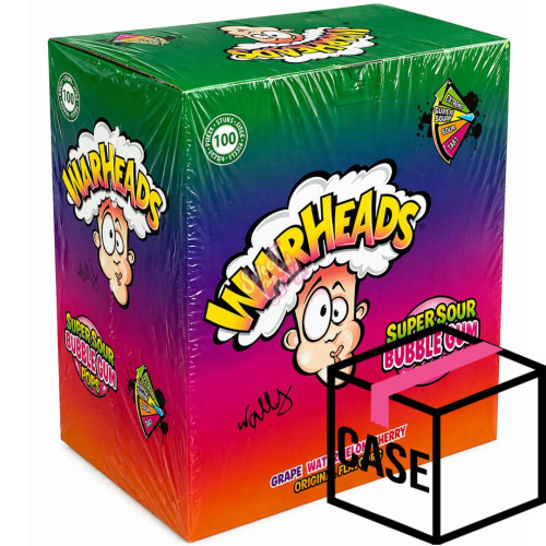 Warheads Super Sour Bubblegum Pops Assorted 1700g - Case