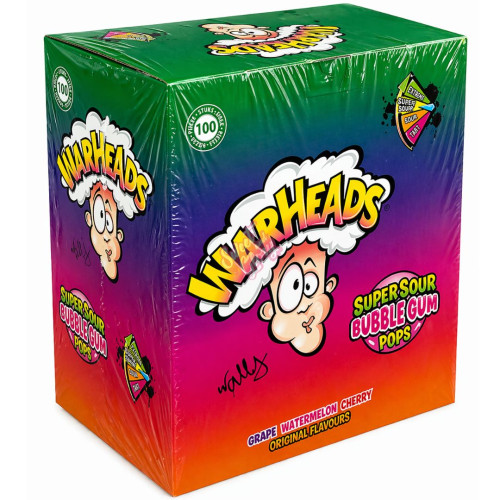 Warheads Super Sour Bubblegum Pops Assorted 1700g - 100ct