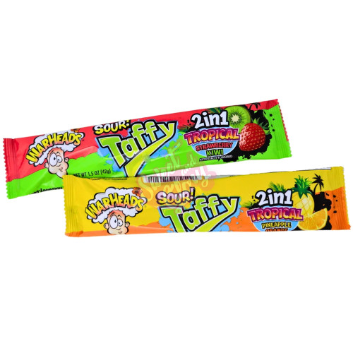 Warheads Sour Taffy Bar 2 in 1 Tropical 42g - 24ct