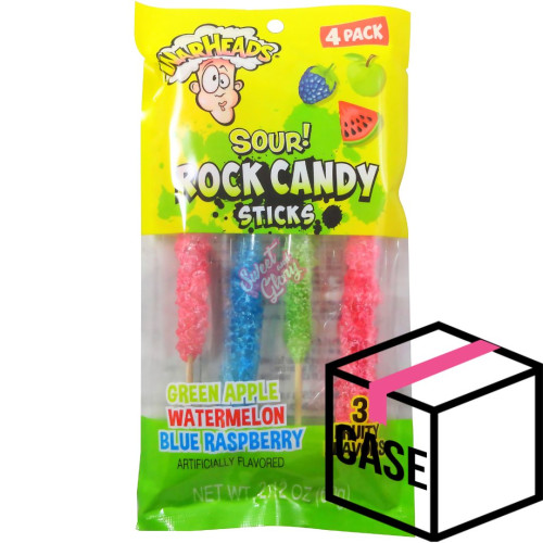 Warheads Sour Rock Candy Sticks Assorted 60g - Case