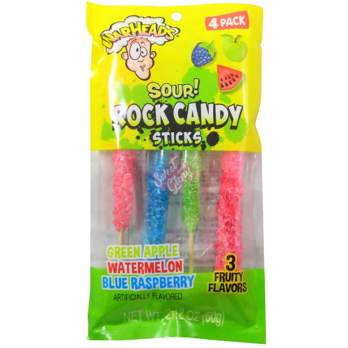 Warheads Sour Rock Candy Sticks Assorted 60g - 12ct